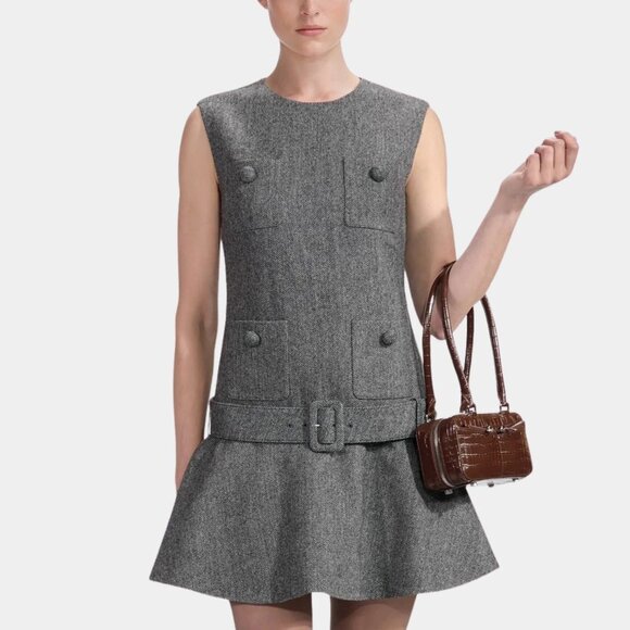 Self-Portrait Dresses & Skirts - Self-portrait Grey Checkered Wave Belted Short Dress